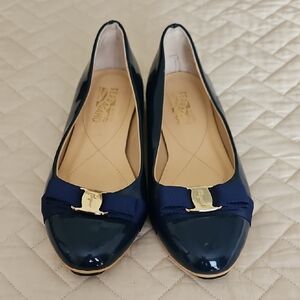 Salvatore Ferragamo Dark Blue Patent Leather Flats Size 41